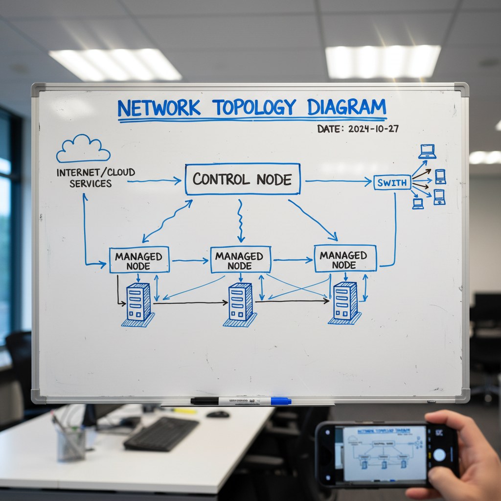 Architecture Ansible : un noeud de contrôle pilote l'ensemble des machines cibles via SSH