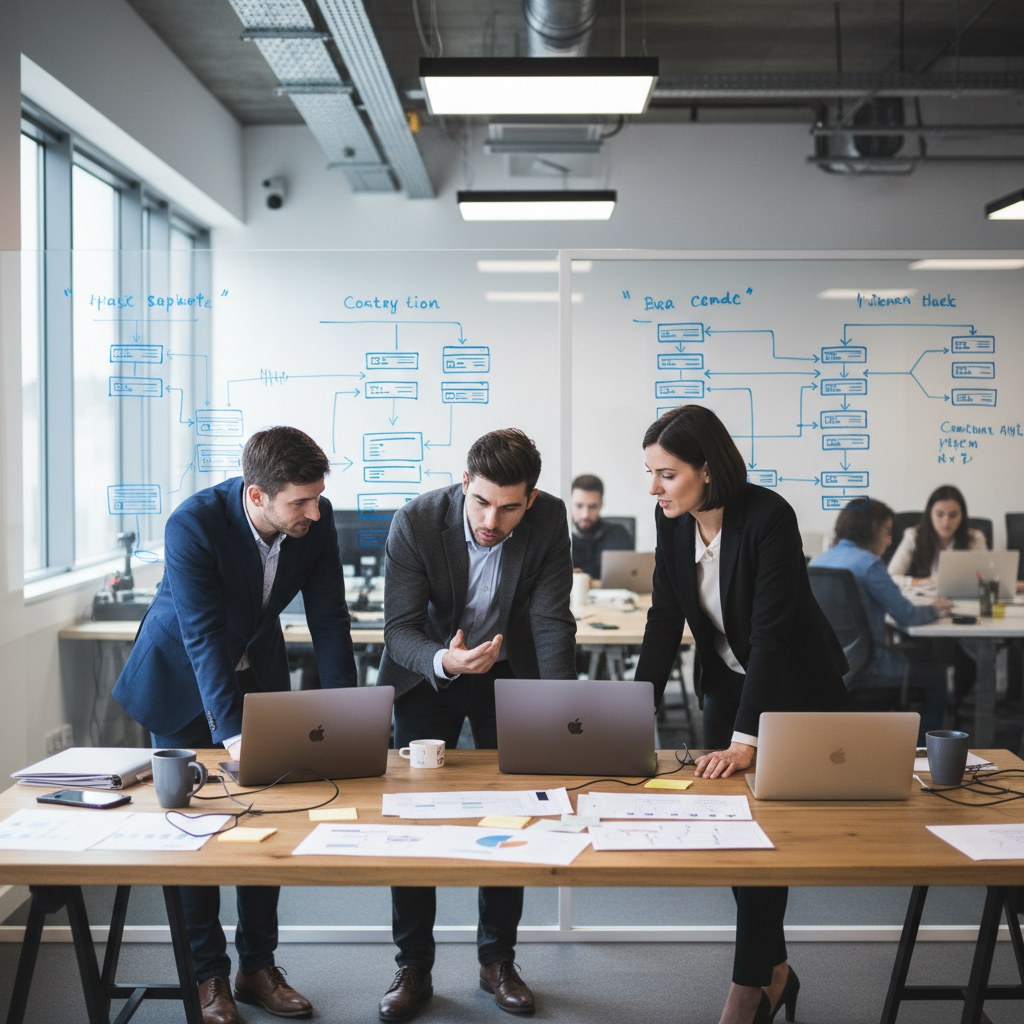 Une équipe de support informatique utilisant GLPI pour coordonner la résolution des tickets et le suivi du parc.