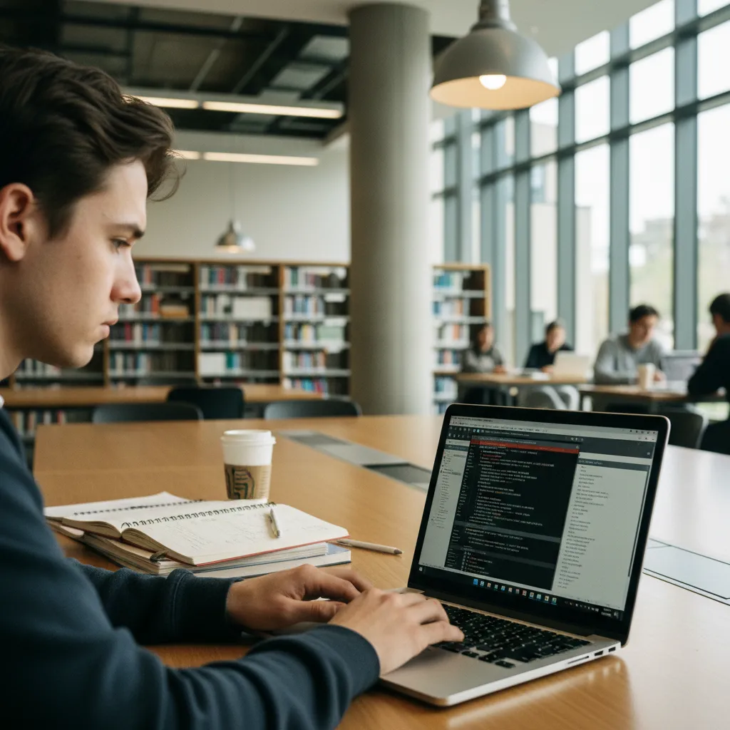 Un étudiant BTS SIO travaillant sur des scripts d'automatisation Linux