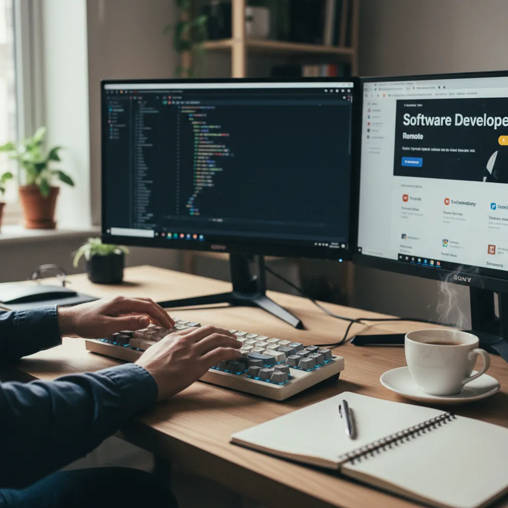 Un développeur web consulte les offres d'emploi sur son poste de travail
