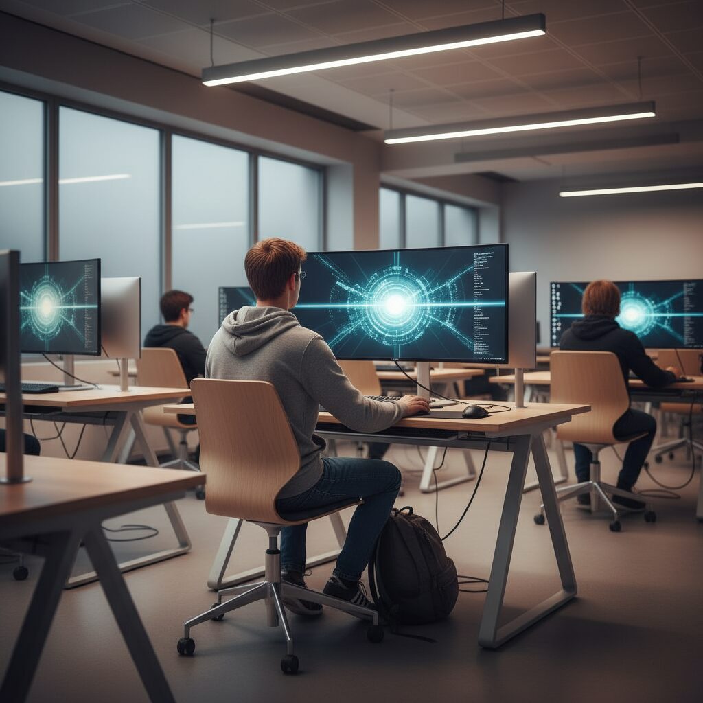 Étudiant consultant une plateforme de formation en cybersécurité