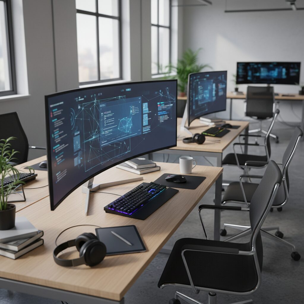 Poste de travail de développeur dans une salle de formation informatique