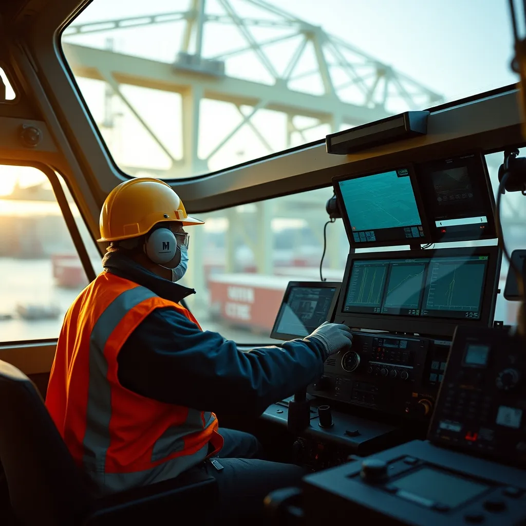 Les dockers modernes pilotent des portiques depuis des cabines équipées d'écrans de supervision