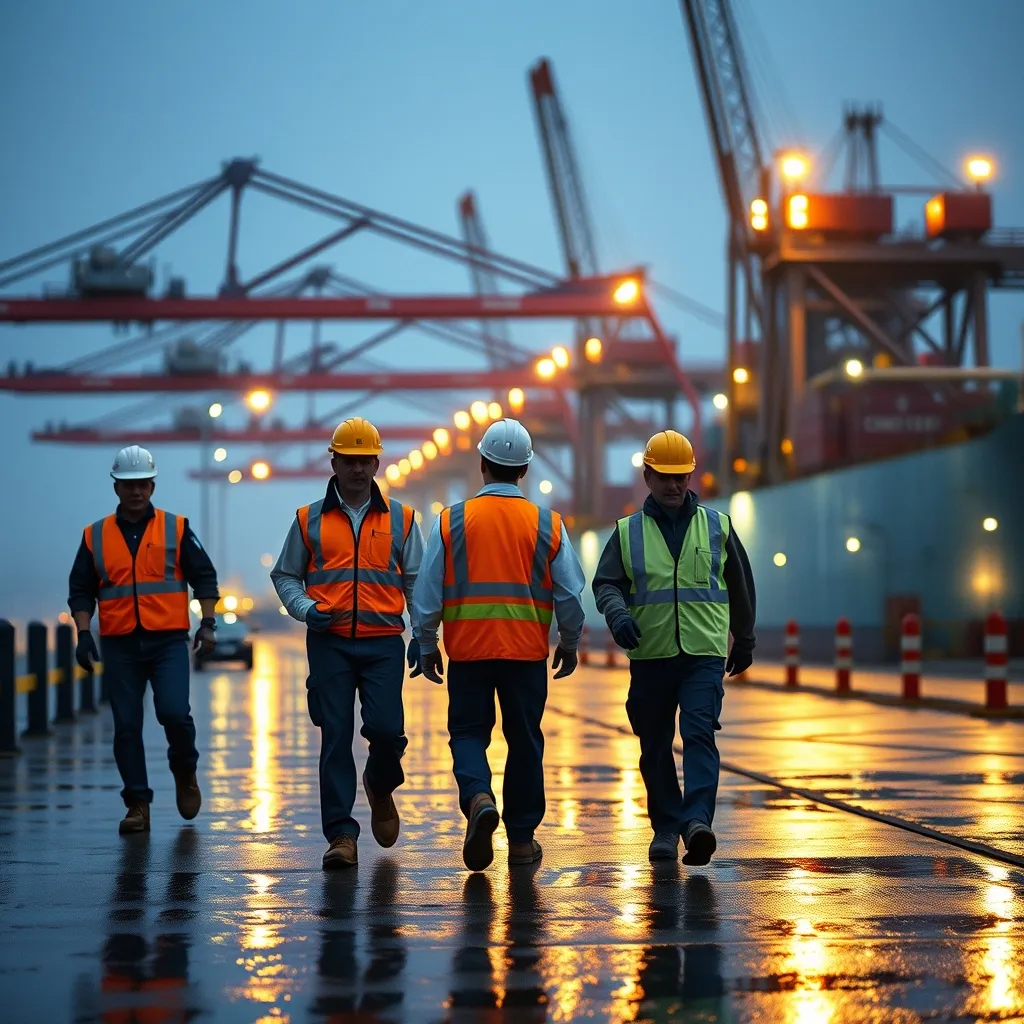 Les dockers du Havre travaillent en 3x8 sur les quais, par tous les temps
