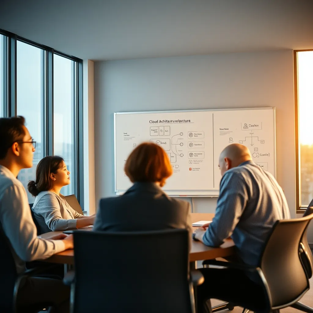 Équipe IT planifiant une migration vers une infrastructure cloud hybride