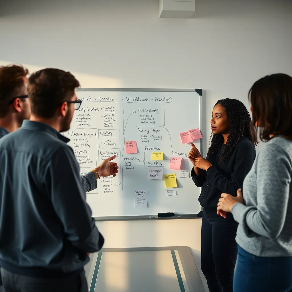 Une équipe data science échange autour d'un workflow de machine learning