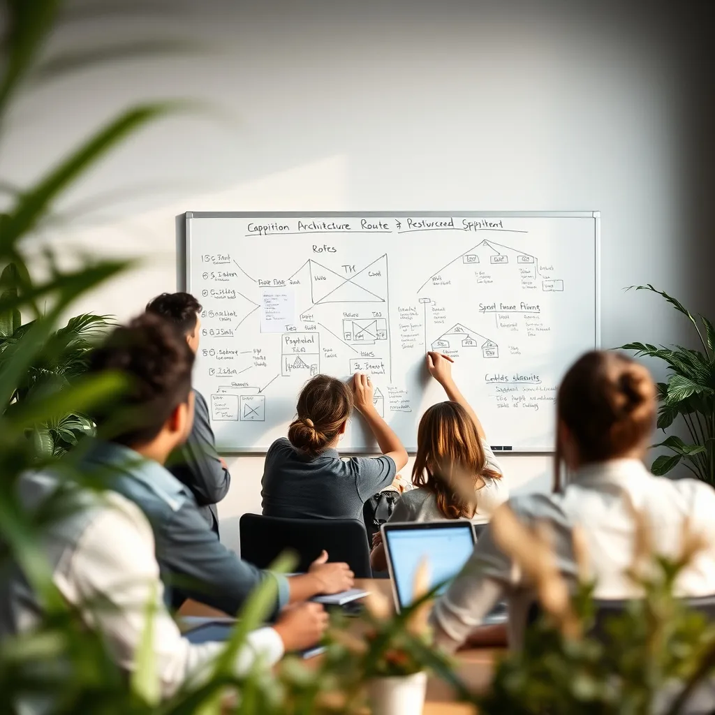 Équipe de développeurs planifiant l'architecture de navigation d'un projet React