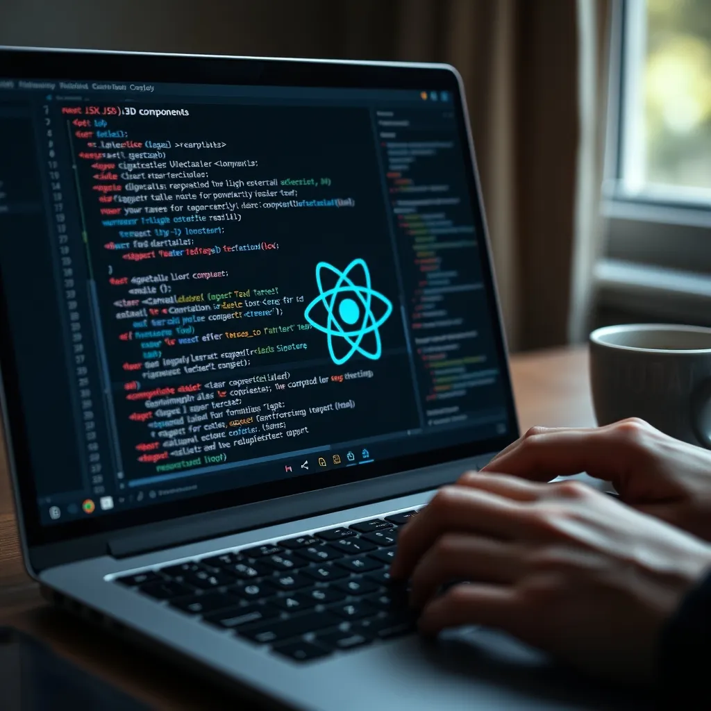 Code JSX React Three Fiber affiché dans un éditeur de code moderne
