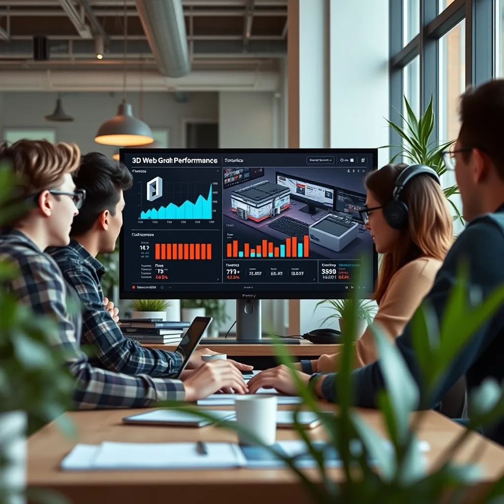 Équipe de développeurs optimisant les performances d'une scène 3D web