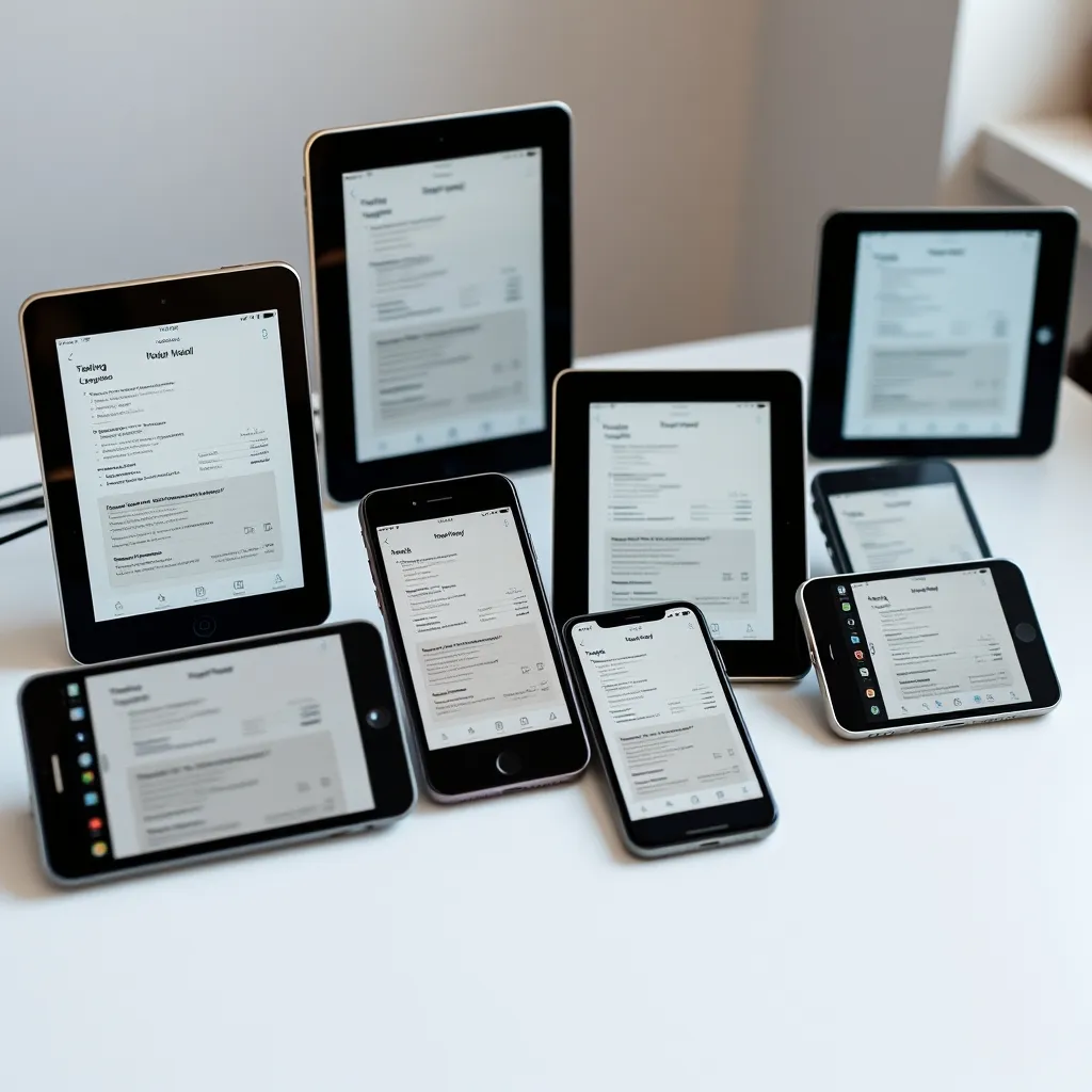 Phase de tests d'une application mobile sur différents appareils et tailles d'écran