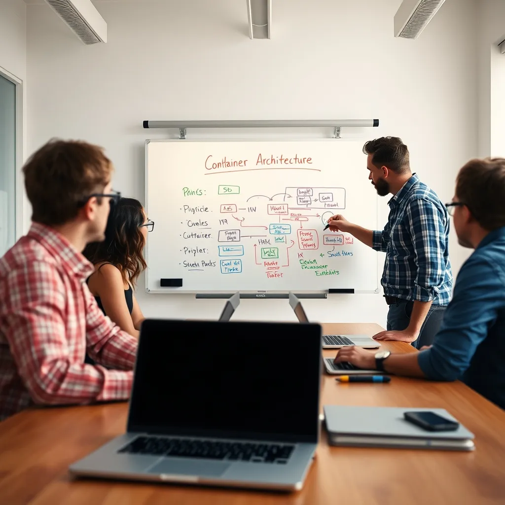 Équipe DevOps planifiant l'architecture des pods pour un déploiement en production