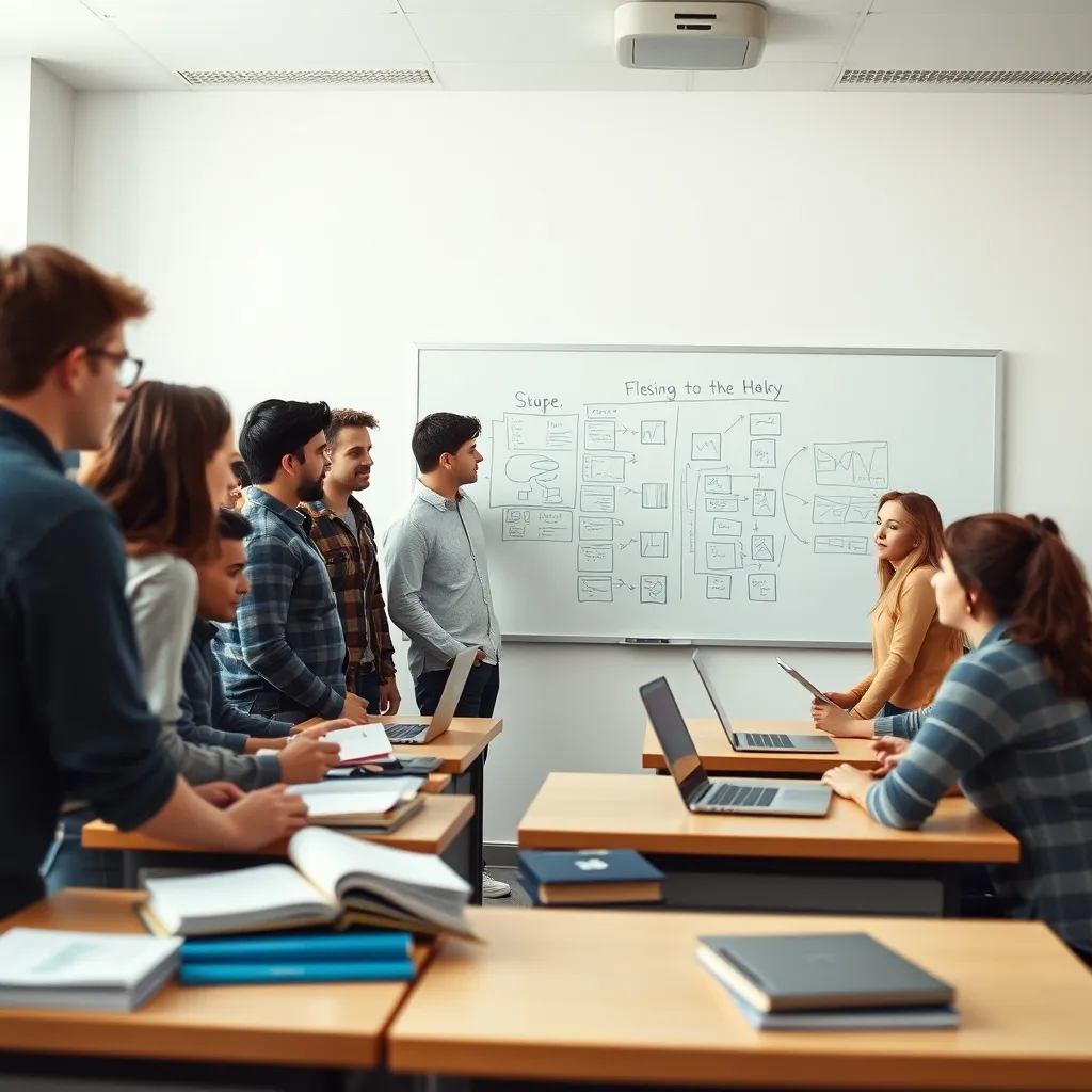 Étudiants en formation informatique lors d'un cours technique en alternance