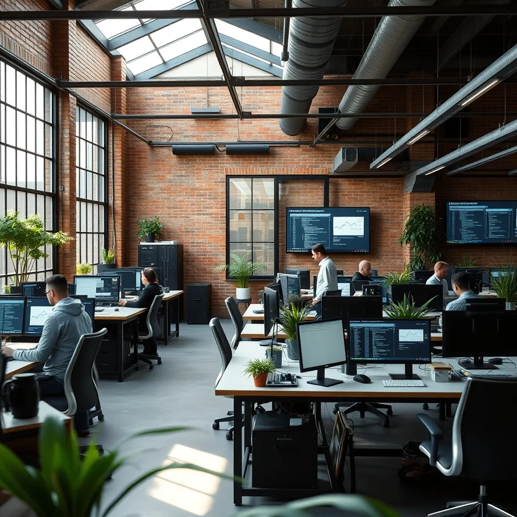 Open space d'une entreprise informatique toulousaine accueillant des alternants