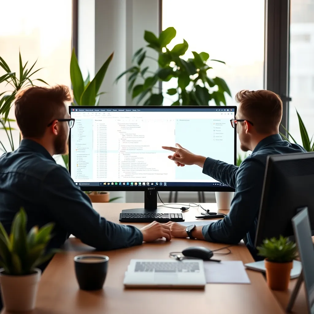 Deux développeurs analysant ensemble les résultats d'une requête SQL